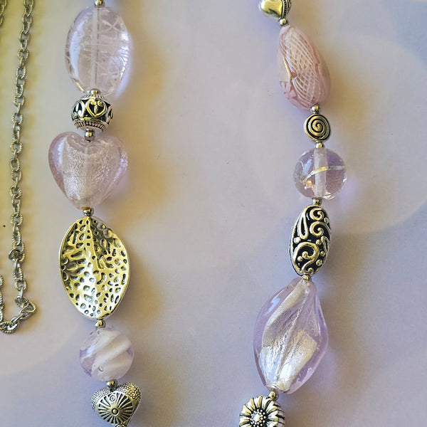 Long Pink Beaded Necklace