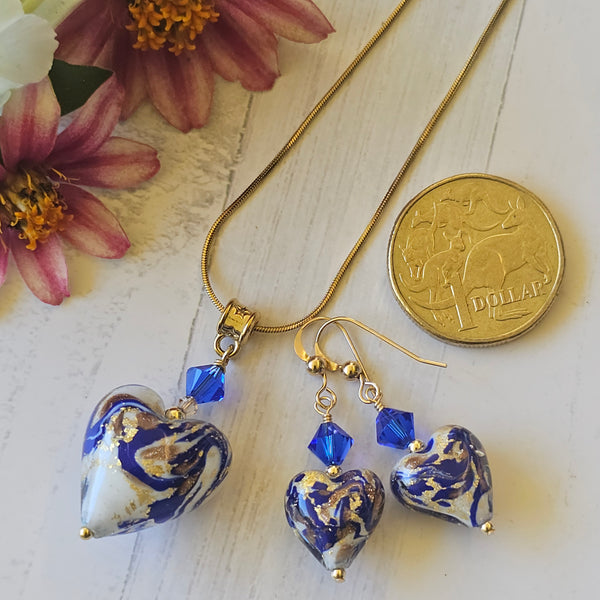 Marbled Murano Glass Heart Pendant