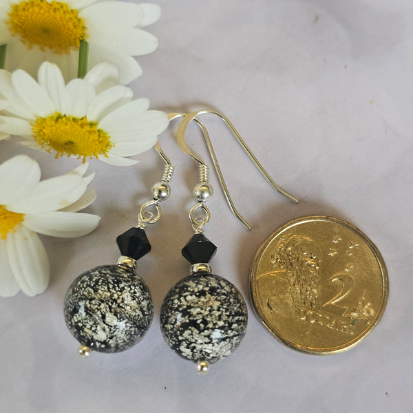 Black and White-Gold Foil Murano Glass Earrings