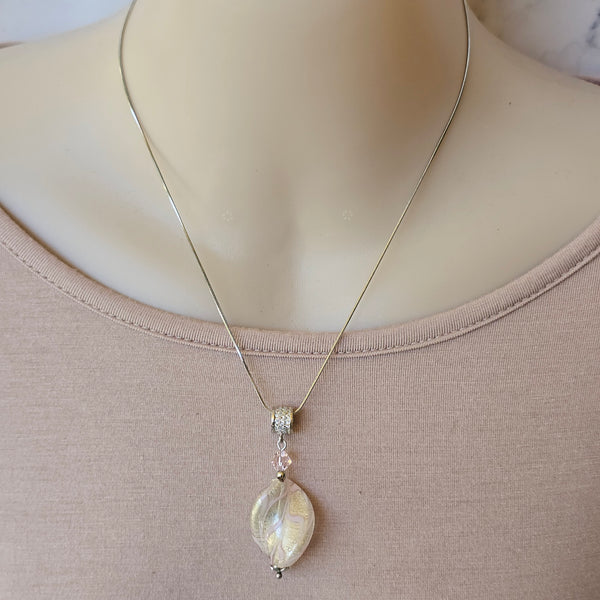 White and Pale Pink Fenicio Murano Glass Pendant