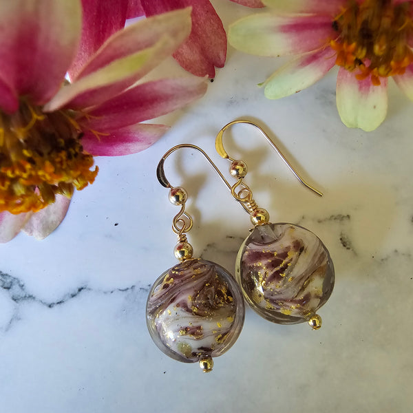 Marbled Murano Glass Disc Earrings
