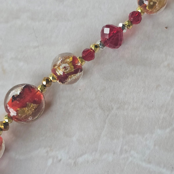 Long Red, Gold and Silver Glass Necklace