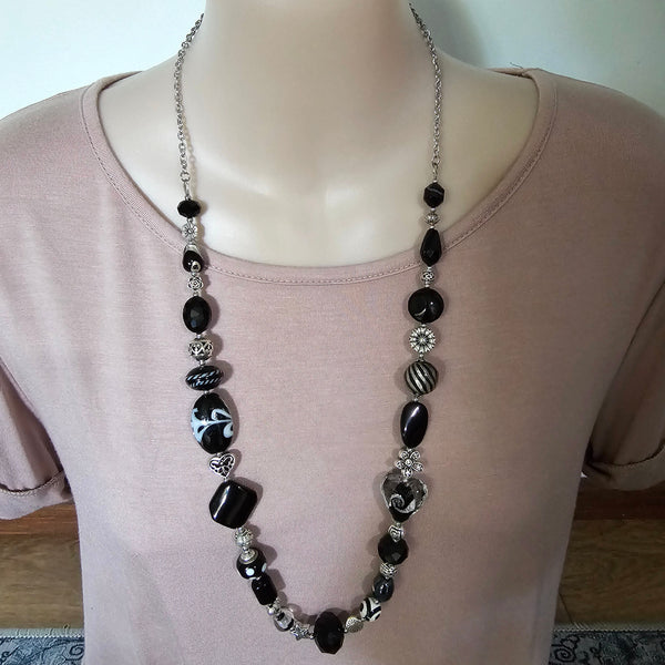 Long black beaded necklace