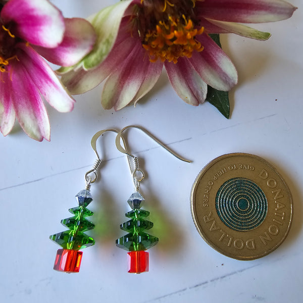 Mini Green Swarovski Christmas Trees - Silver