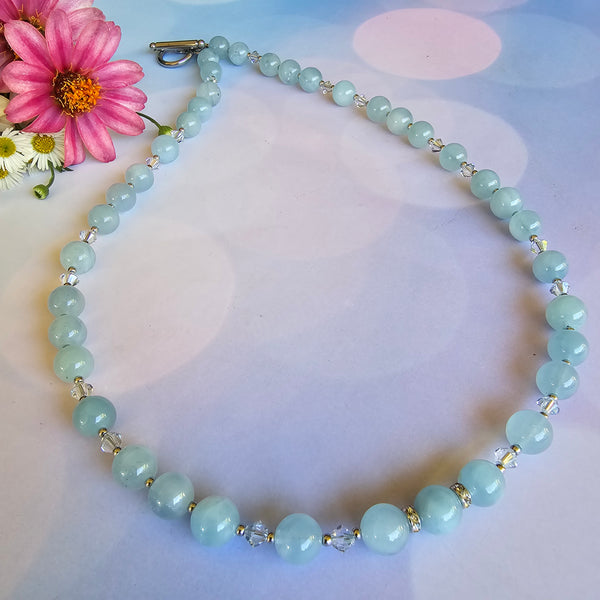 Aquamarine and Crystal Beaded Necklace