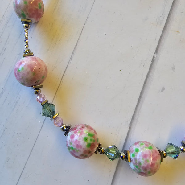 Pink and Green Speckled Glass Necklace