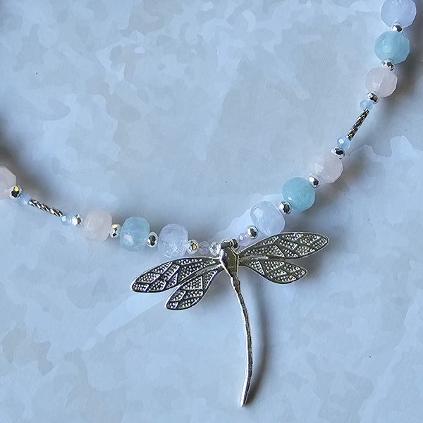 Pastel Faceted Gemstone Dragonfly Necklace