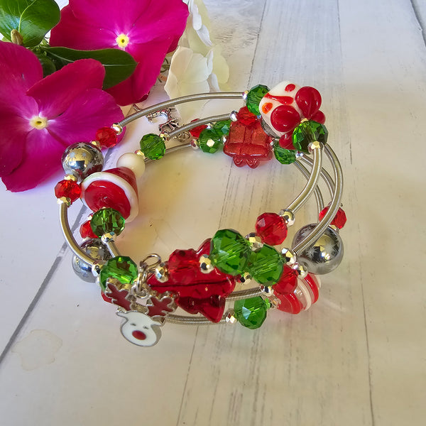 Christmas Lampwork Wraparound Bracelet