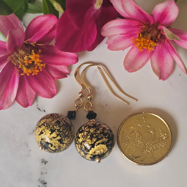 Black and Gold Murano Glass Earrings