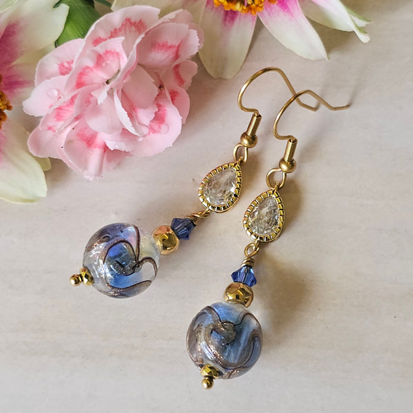 Silver Foil Bronze Swirl Dangle Earrings