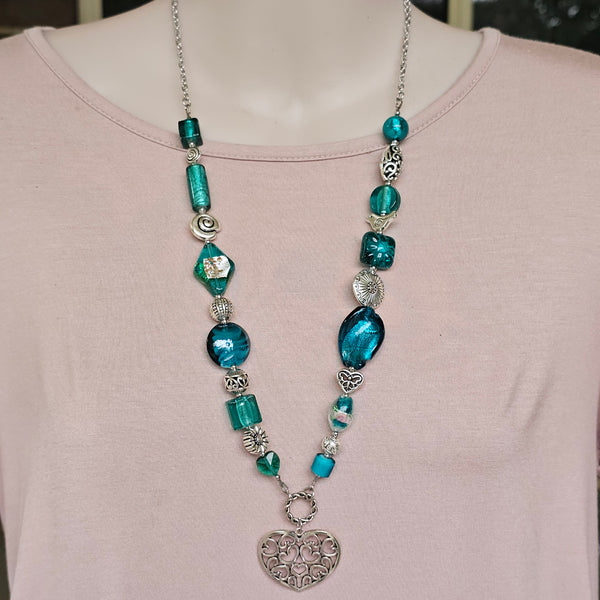 Long Teal Green Necklace