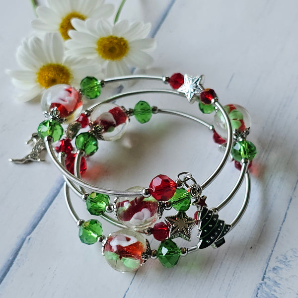 Christmas Lampwork Wraparound Bracelet