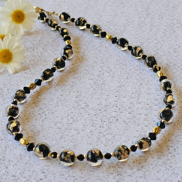 Black and Gold Glass Necklace