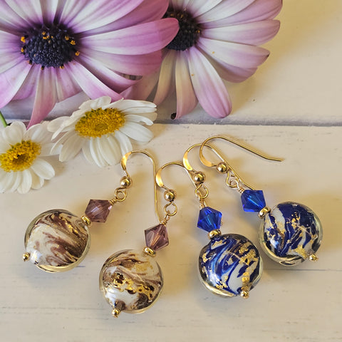 Marbled Murano Glass Disc Earrings