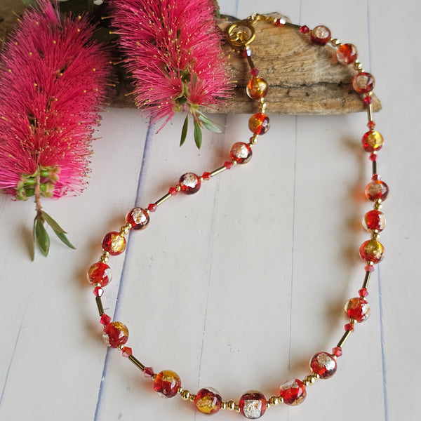 Red, Gold and Silver Necklace