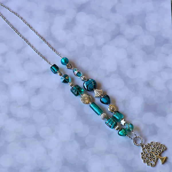 Long Teal Green Beaded Necklace