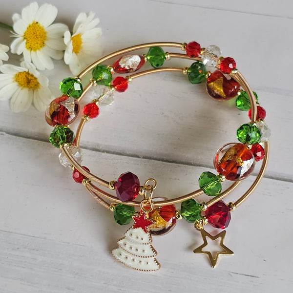 Christmas Lampwork Wraparound Bracelet