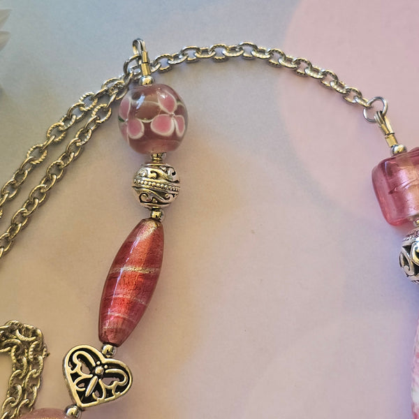 Long Pink Beaded Necklace