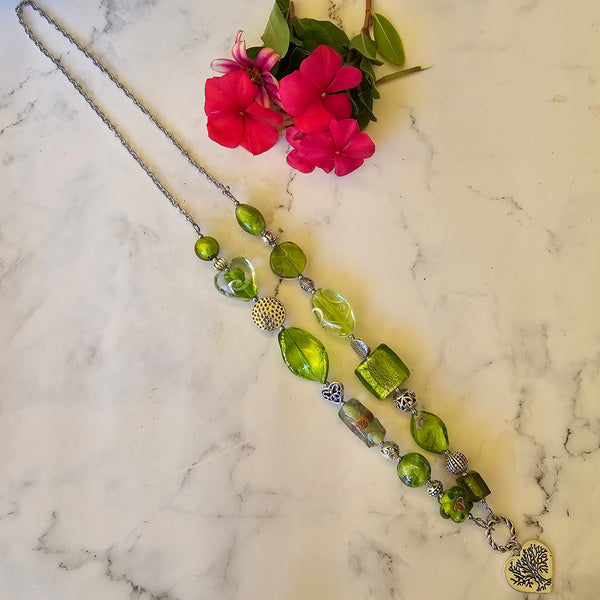 Shades of Green Long Necklace