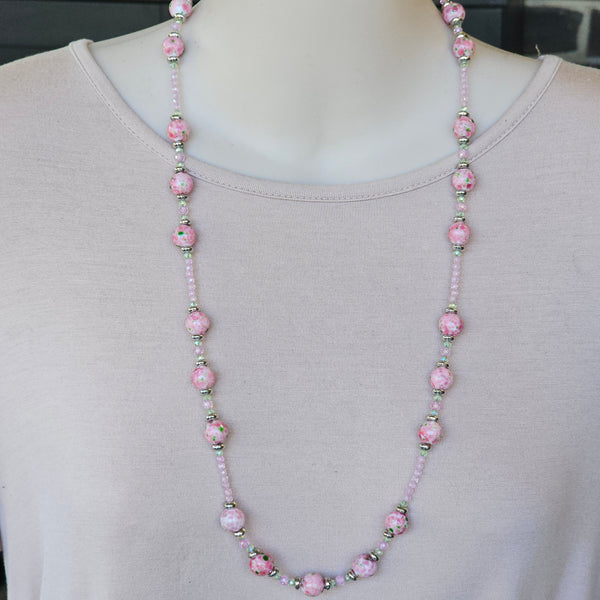 Pink and Green Speckled Necklace - Long