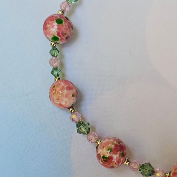 Pink and Green Speckled Glass Necklace