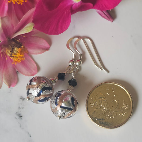 Silver, Black and Bronze Murano Glass Earrings
