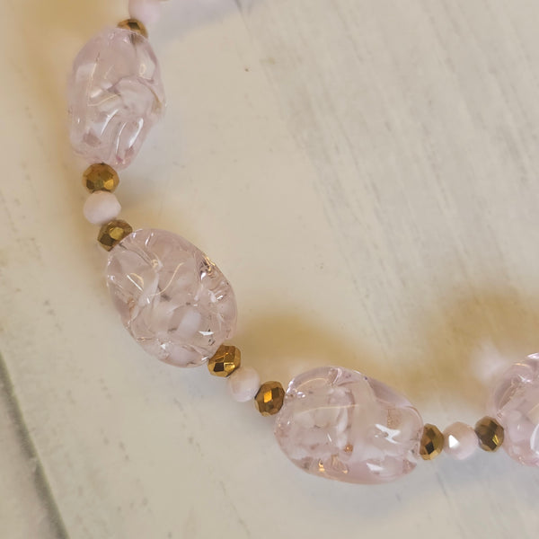 Pale Pink and Bronze Glass Nugget Bracelet