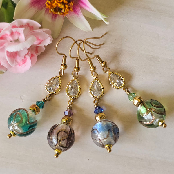 Silver Foil Bronze Swirl Dangle Earrings