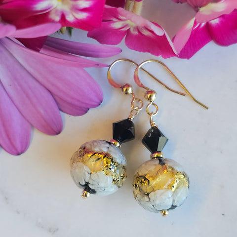 White Lace Murrine Murano Glass Earrings