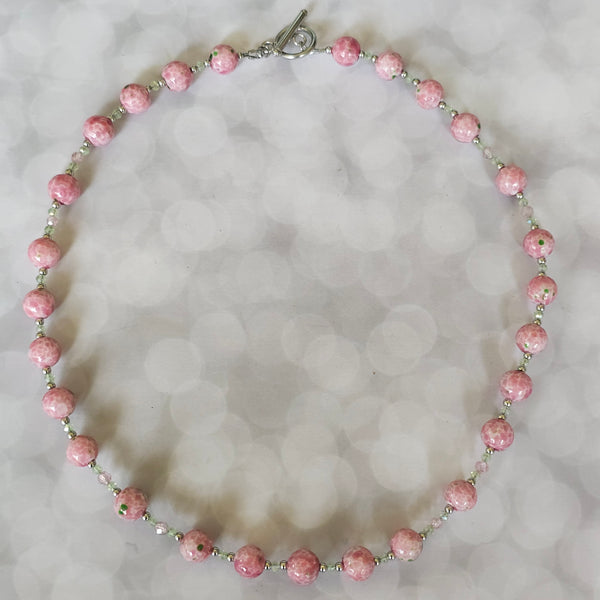 Pink and Green Speckled Glass Necklace