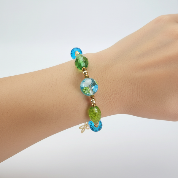Aqua and Lime Glass Beaded Bracelet