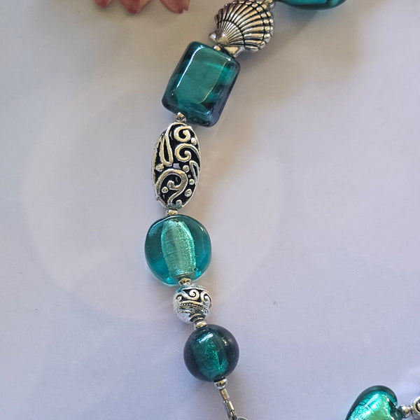 Long Teal Green Beaded Necklace