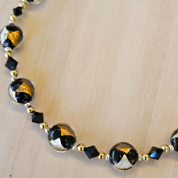 Black Silver and Gold Glass Necklace