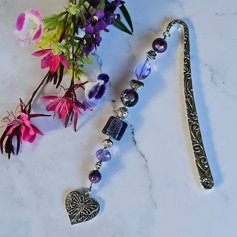 Bookmark Purple with Butterfly Heart
