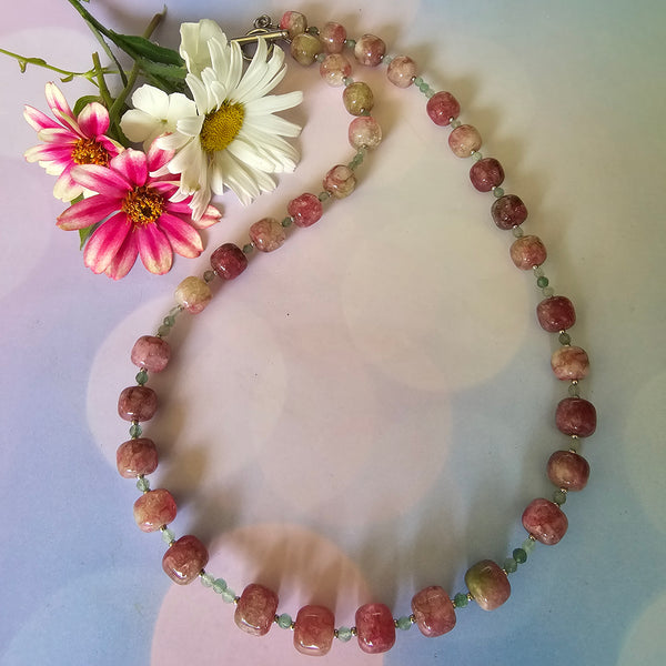Green and Pink Gemstone Necklace