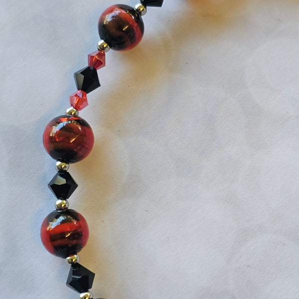 Red and Black Glass and Crystal Necklace