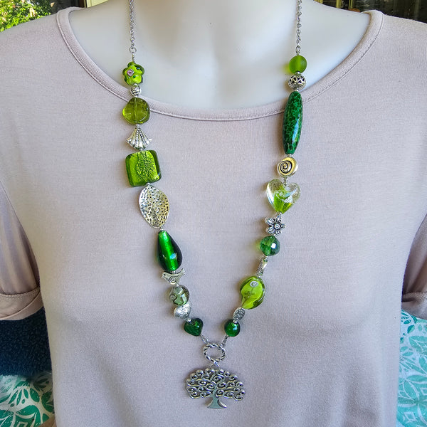 Shades of Green Long Necklace