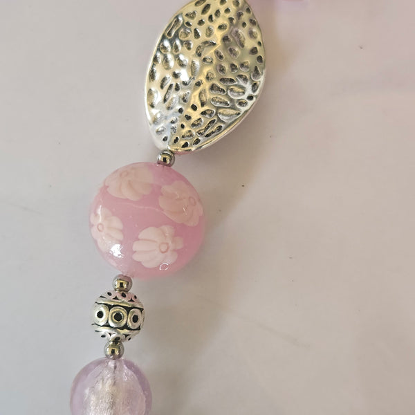 Long Pink Beaded Necklace