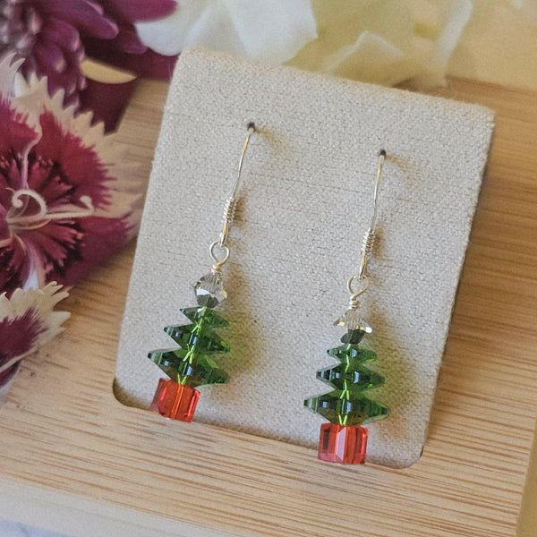 Mini Green Swarovski Christmas Trees - Silver