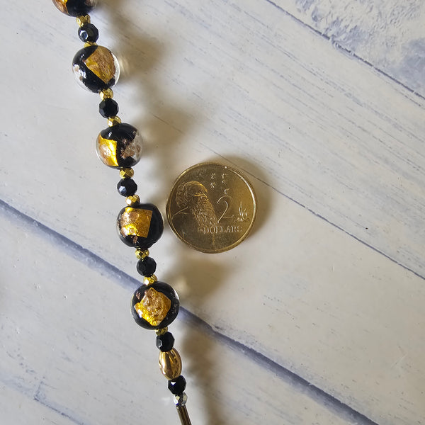 Black, Silver, Gold Glass Beaded Necklace