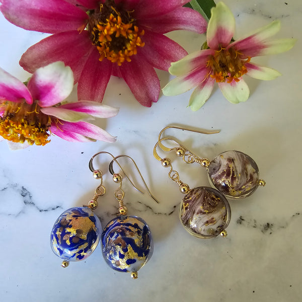 Marbled Murano Glass Disc Earrings