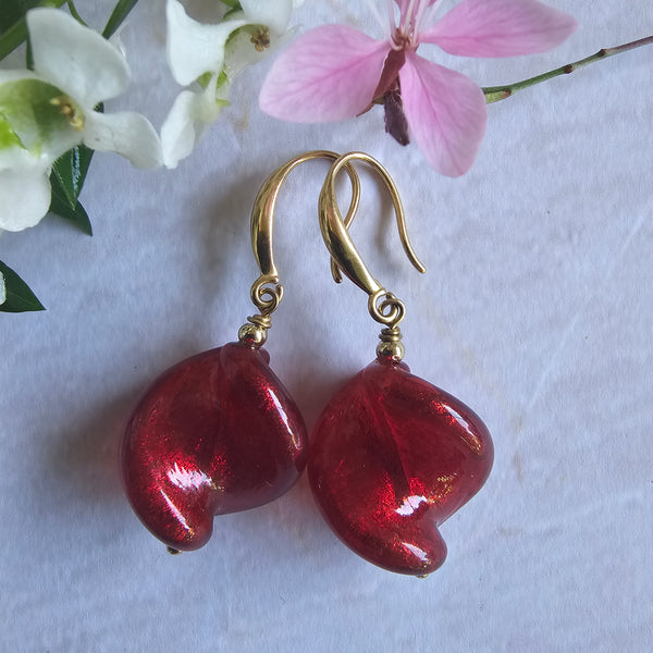 Red Murano Glass Twist Earrings