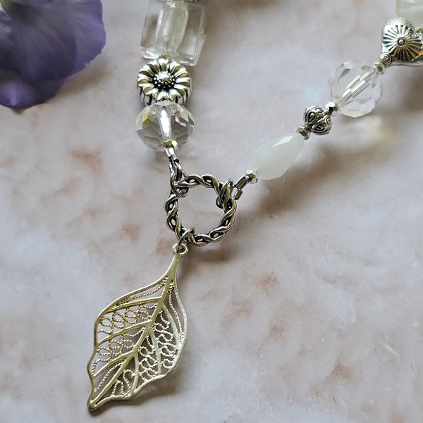 Long white beaded necklace
