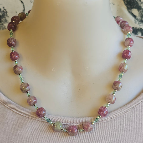 Green and Pink (Watermelon) Gemstone Necklace