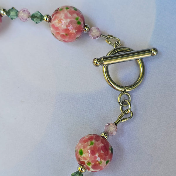 Pink and Green Speckled Glass Necklace