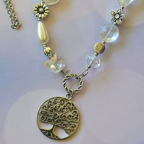 Long white beaded necklace