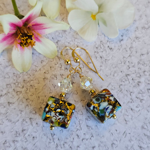 Klimt Murano Glass Cube Earrings