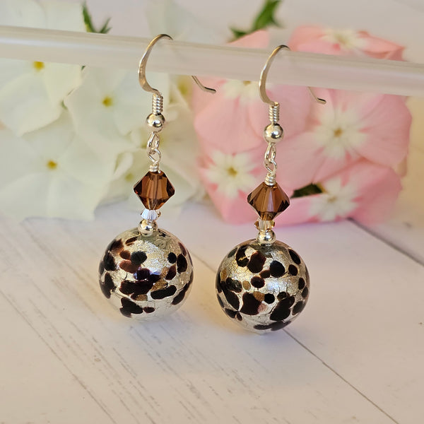 “Chocolate” Brown and Silver Murano earrings