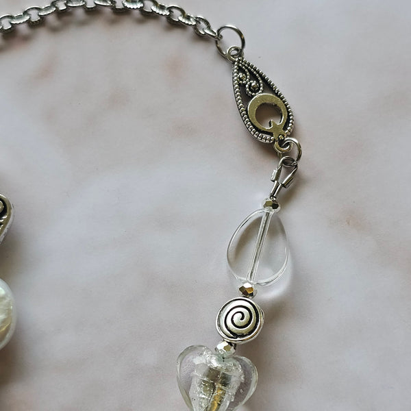 Long white beaded necklace