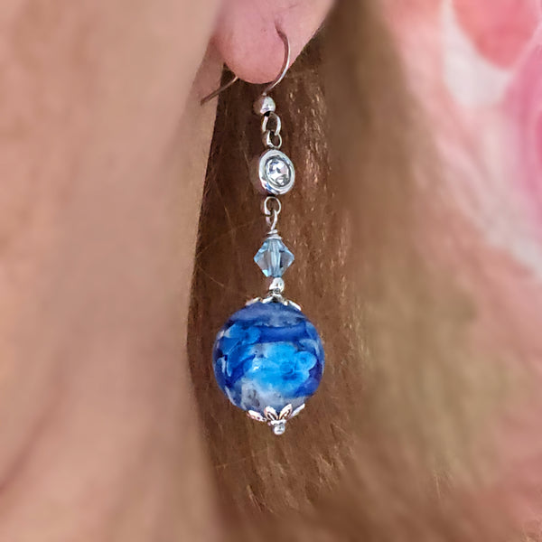 Two-tone Lampwork Flower Earrings